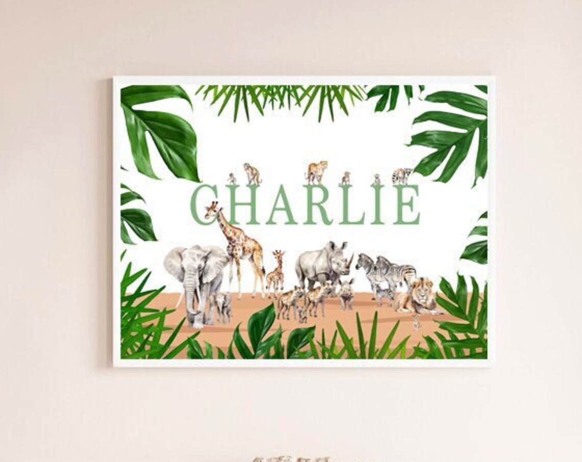 Personalized Safari Animals Name CHARLIE Nursery Room Poster Gift - Image 2