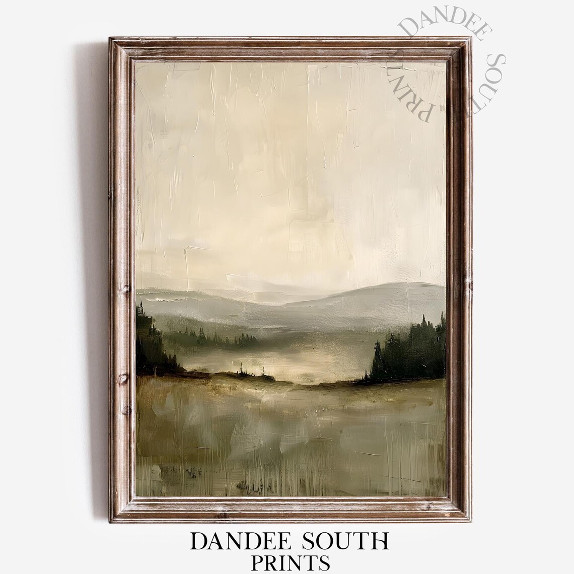 Neutral Rustic Misty Hills Vintage Landscape Oil Painting Poster