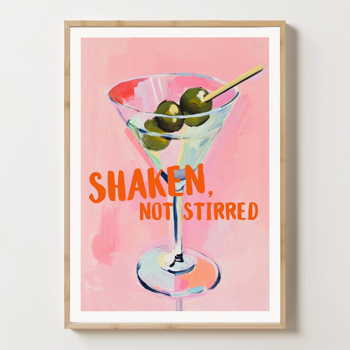 Shaken Not Stirred Martini Cocktail Pink Bar Decor Poster Art