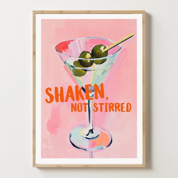 Shaken Not Stirred Martini Cocktail Pink Bar Decor Poster Art