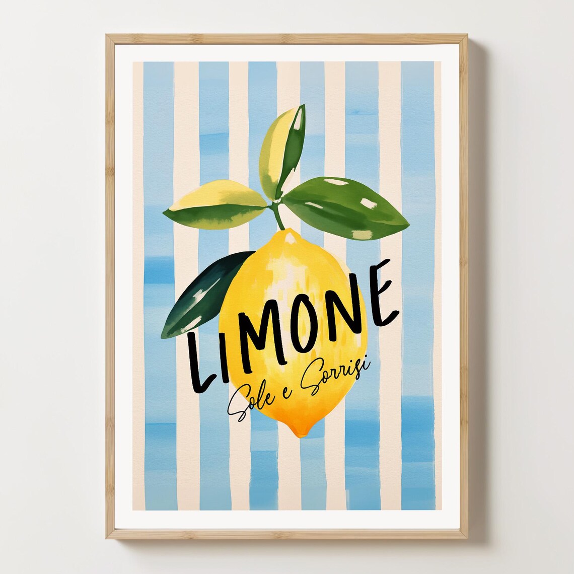 Limone Sole E Sorrisi Italian Lemon Kitchen Art Poster Blue Stripe