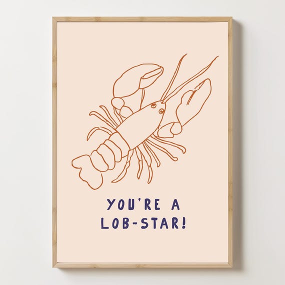 Lobster Art Poster Theme Print Coastal Kitchen Decor Seafood Wall Nautical Maritime