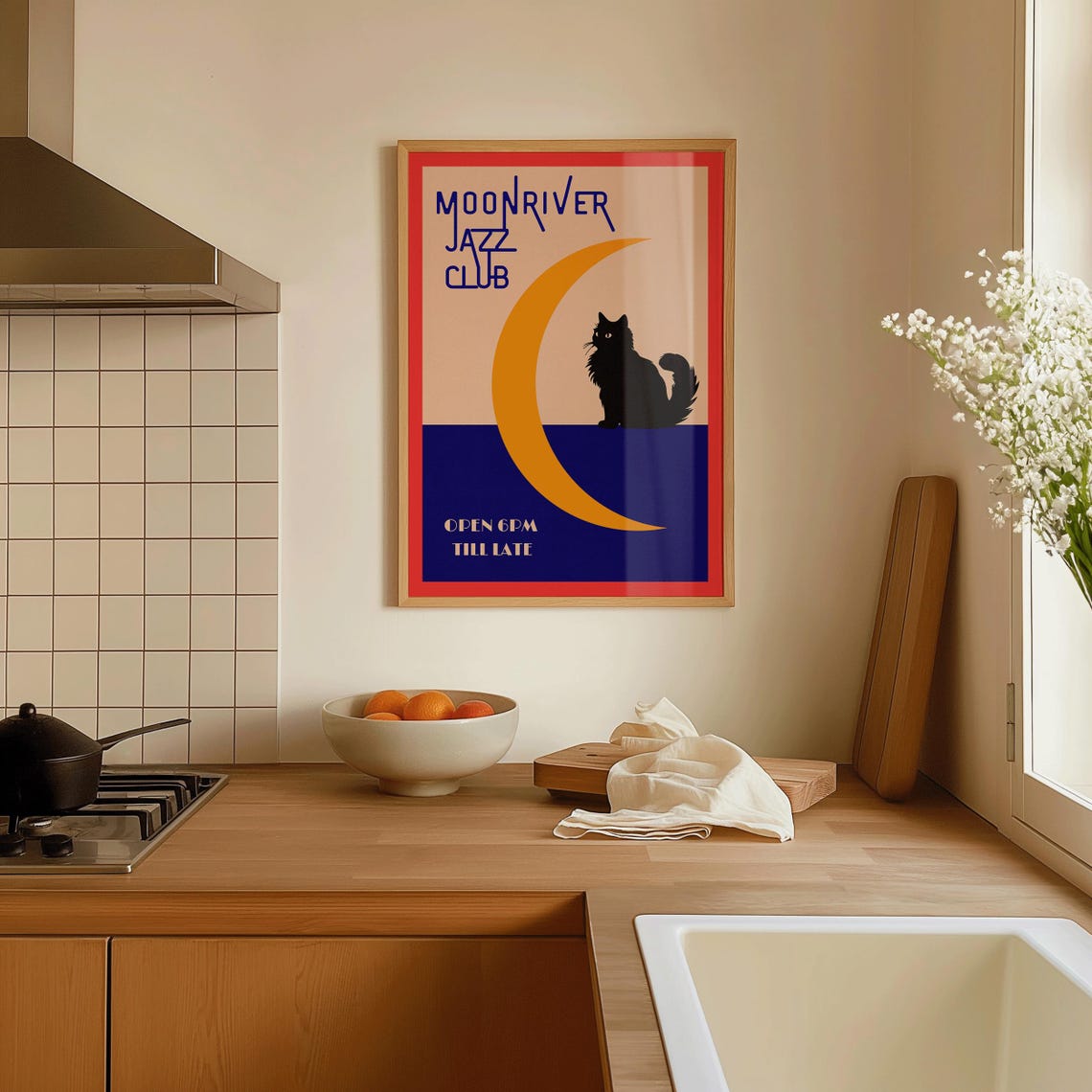 Moon River Cat Jazz Club Poster Jazz Poster Music Wall Art Vintage Music Poster Jazz Wall Art Music Print Retro Music Poster Cat Art