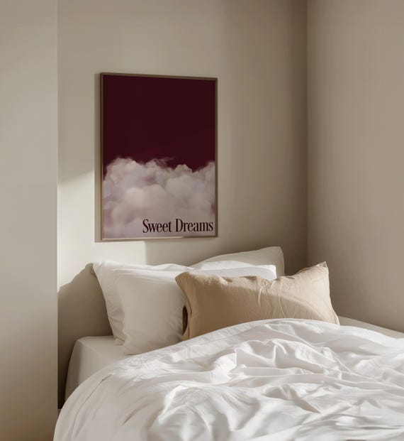 Maroon Cloud Print Purple Wall Art Abstract Wall Art Bedroom Wall Art Cloud Print Surrealism Art Mid Century Modern Wall Art