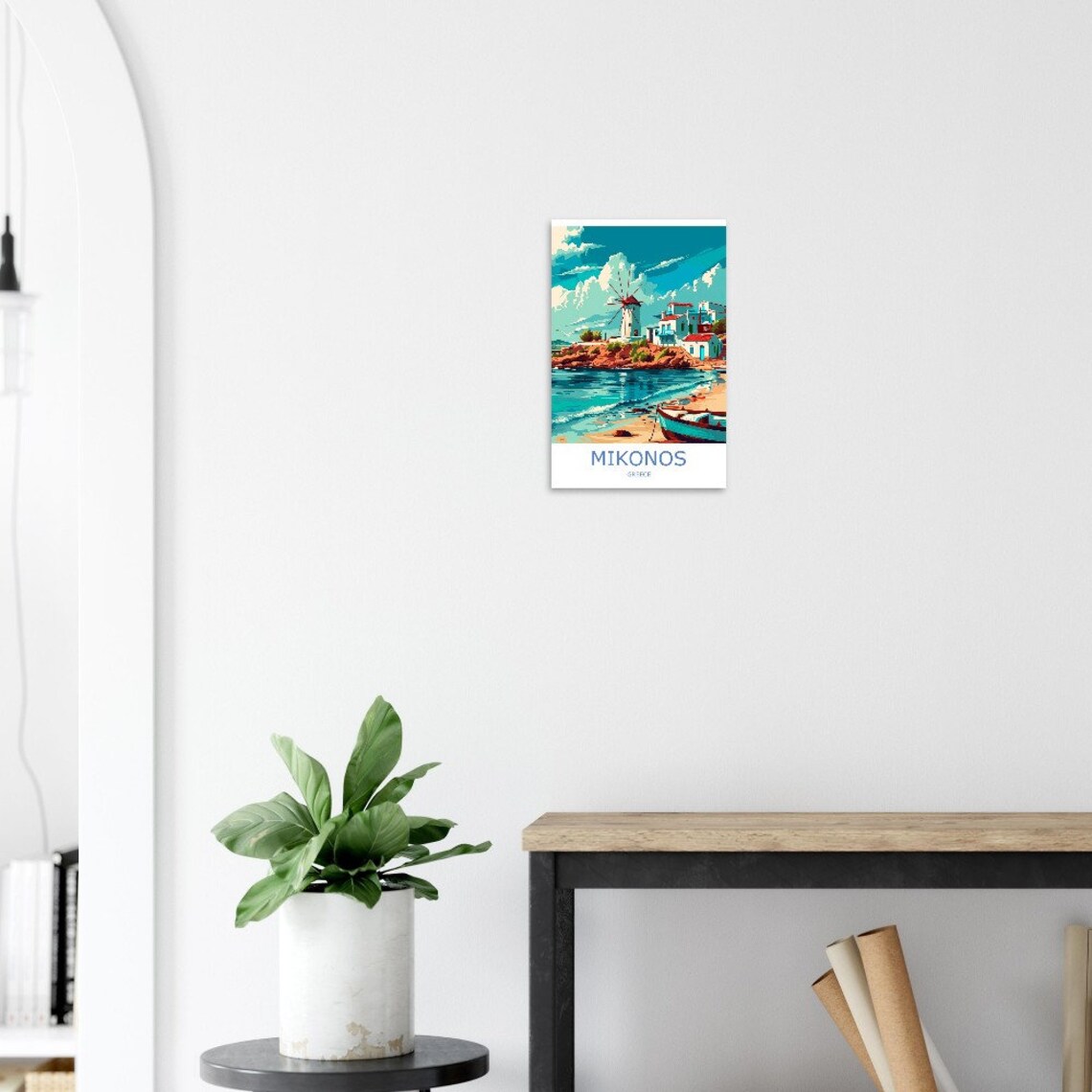Mikonos Greece Windmill On The Beach And Blue Sea Travel Poster - Image 2