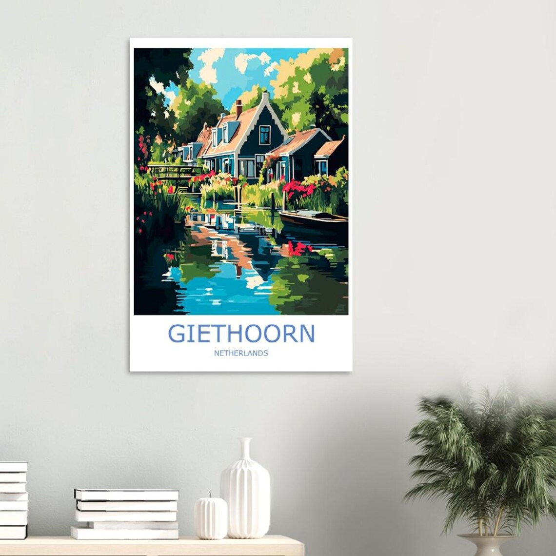 Giethoorn Netherlands Canal Cottages And Flower Gardens Poster - Image 2