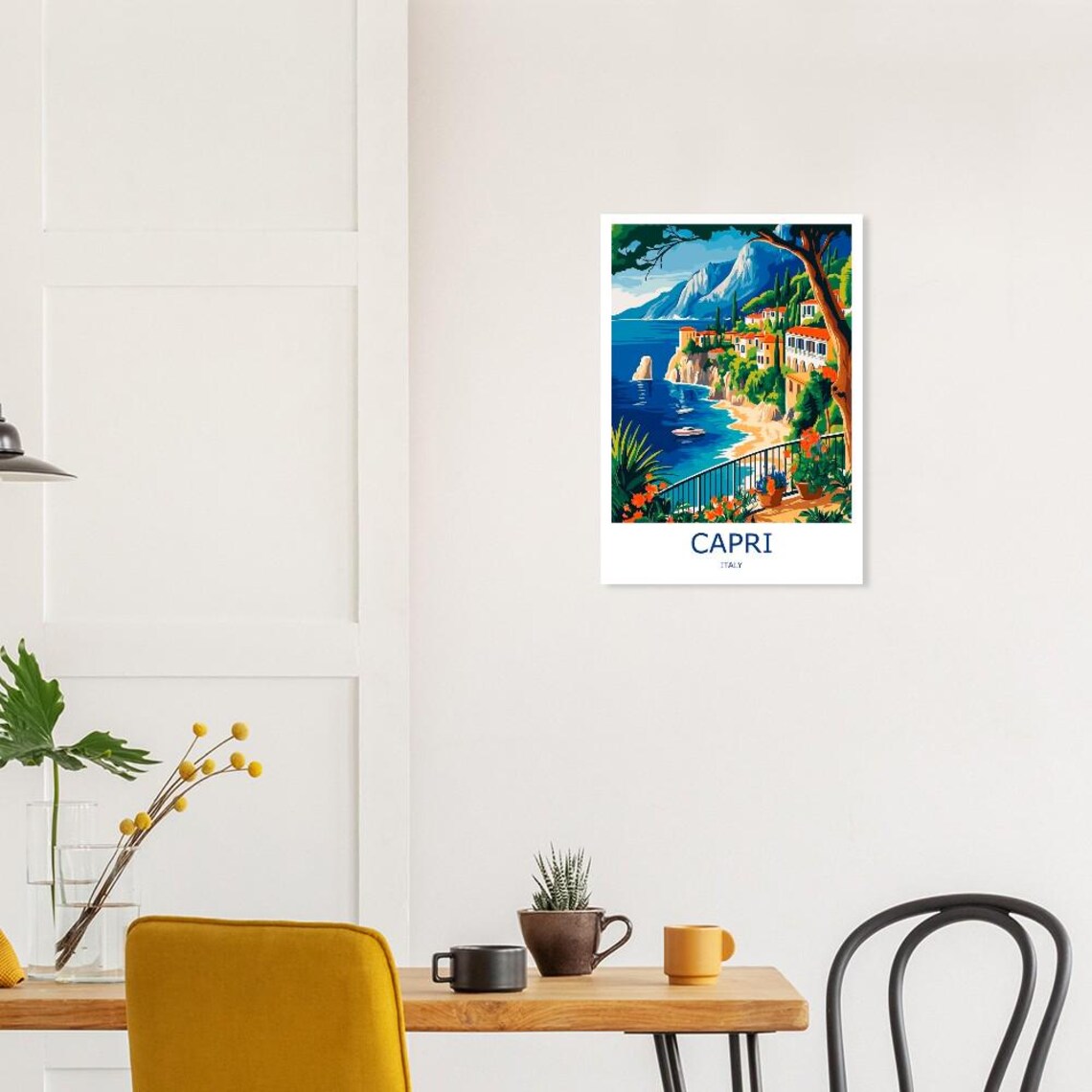 Capri Cliffside Village Boats and Blue Sea Italy Island Poster - Image 2