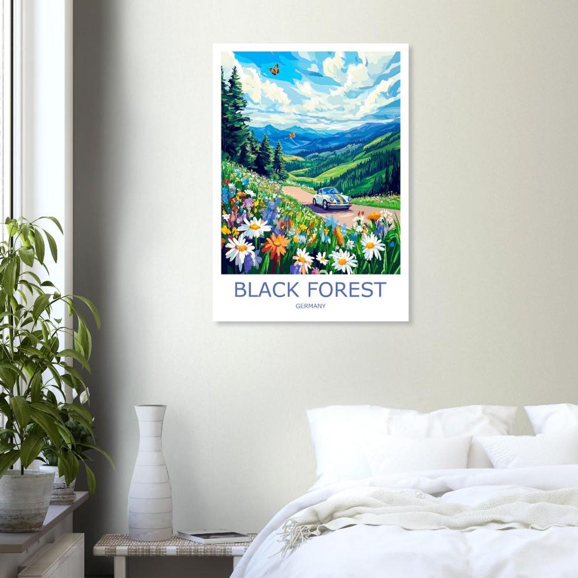 Black Forest Vintage Car on Wildflower Mountain Road Germany Poster - Image 2