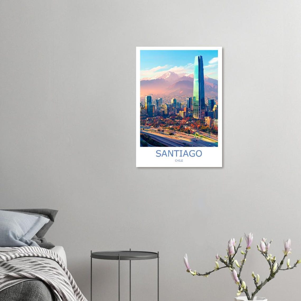 Santiago Chile Skyline With Gran Torre And Andes Mountains Poster - Image 3