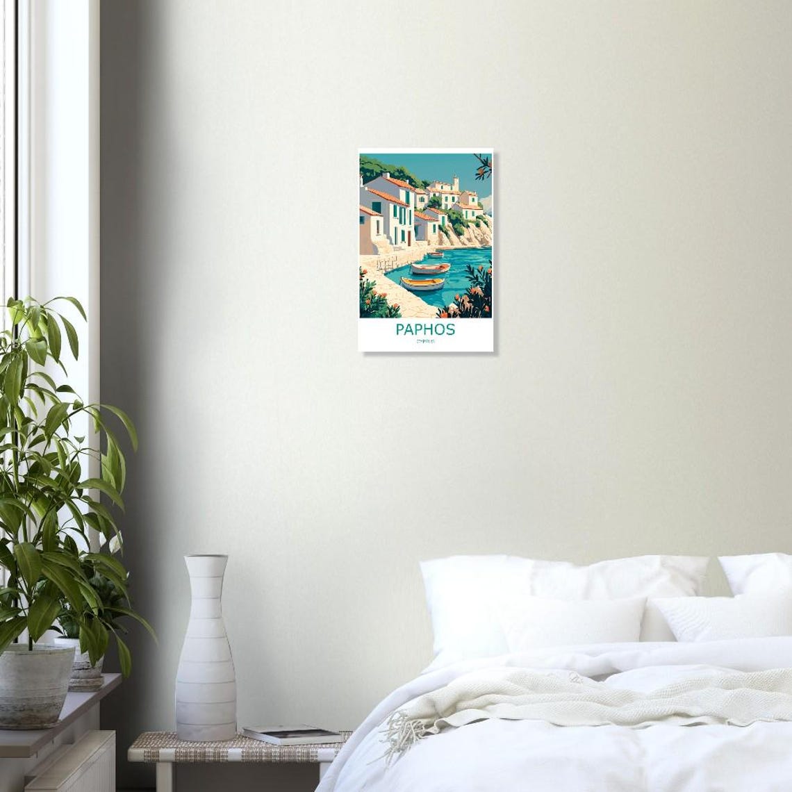 Paphos Harbor Fishing Boats Whitewashed Houses Cyprus Poster - Image 3