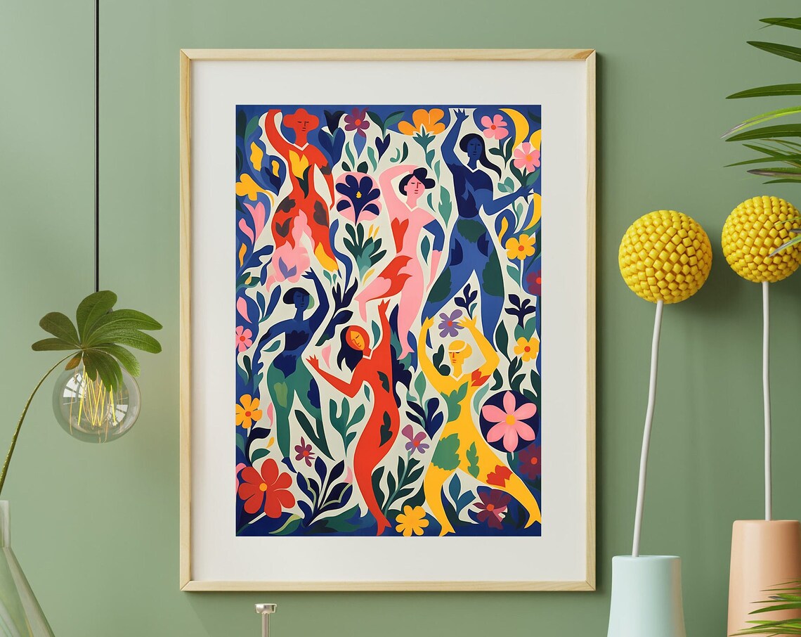 Colorful Abstract Dancing Figures Among Flowers Vibrant Art Poster - Image 2