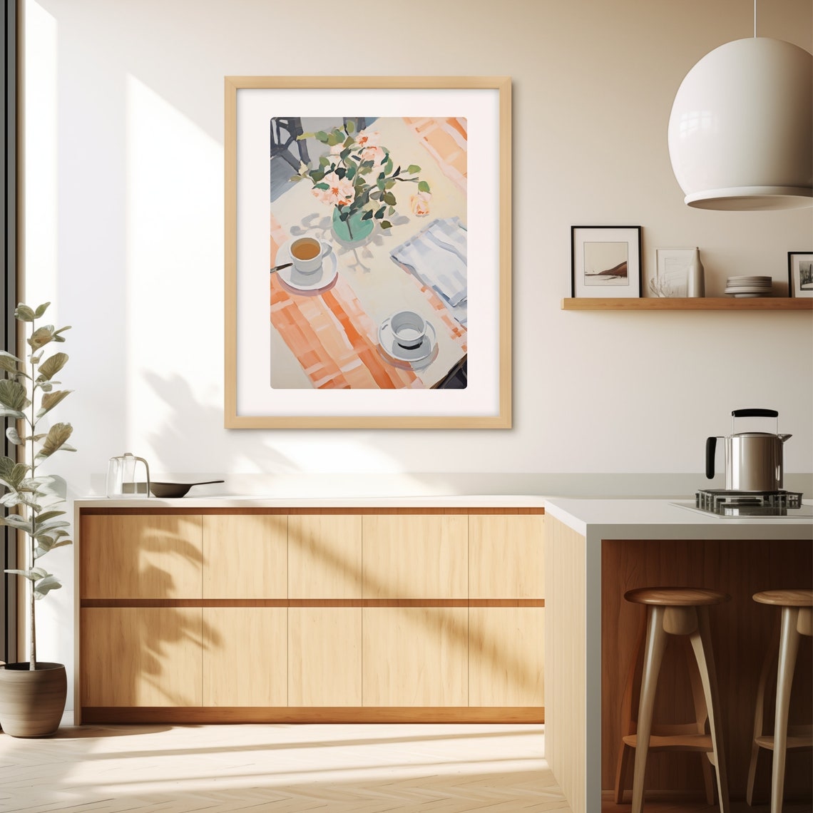 Sunny Breakfast Table with Pink Roses and Two Tea Cups Poster - Image 3