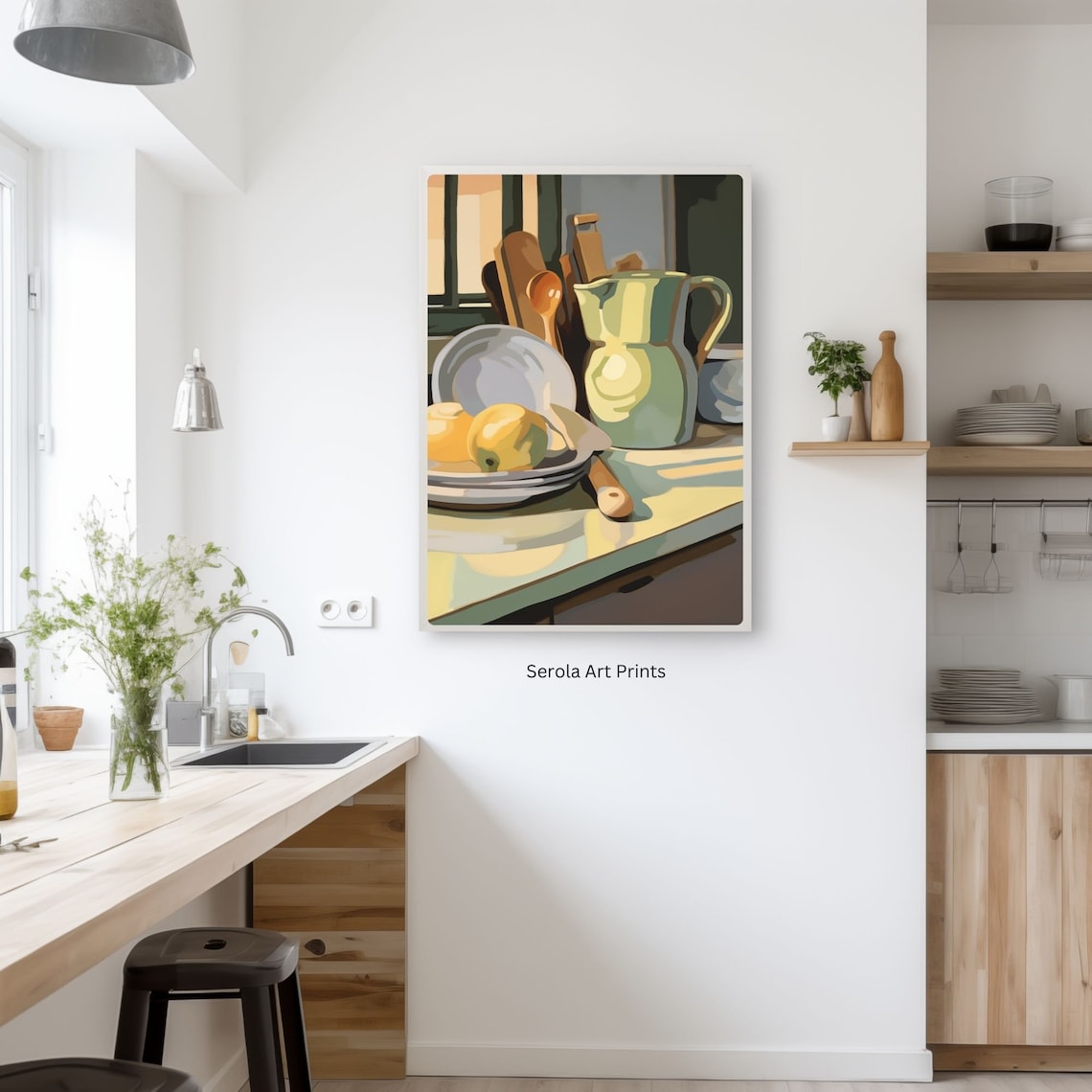Vintage Kitchen Still Life with Fresh Lemons and Green Jug Poster - Image 3
