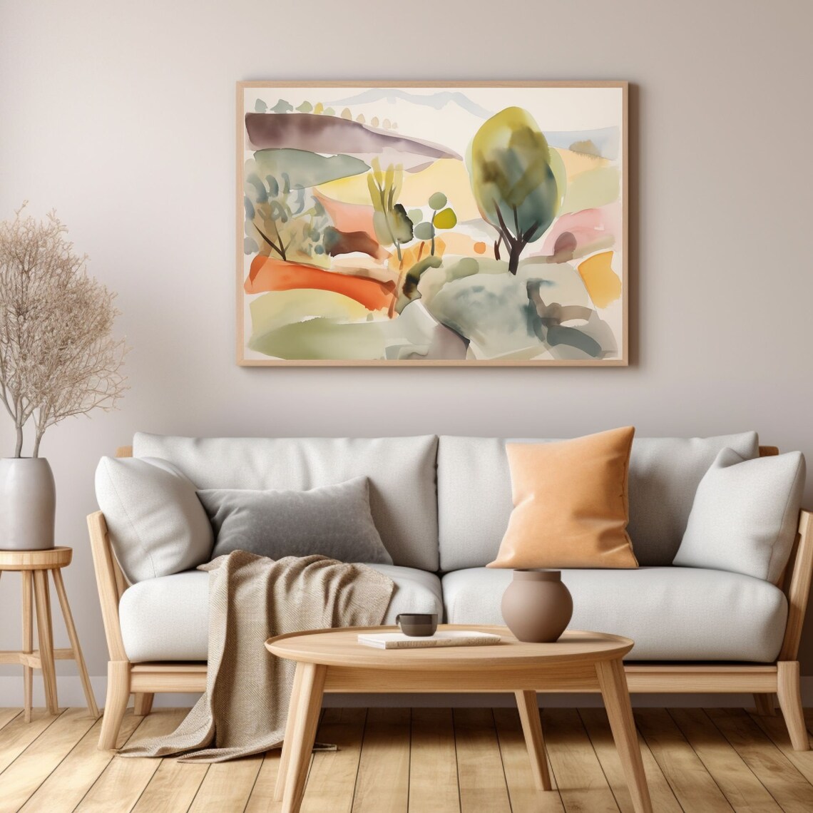 Stylized Trees in Coral and Sage Dreamy Abstract Watercolor Poster - Image 3