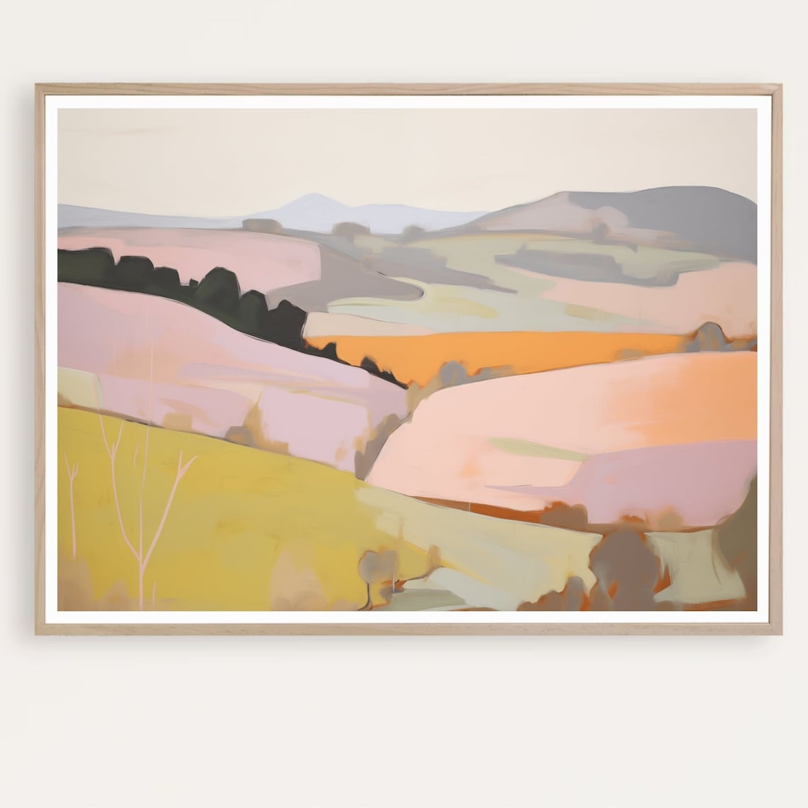 Pastel Pink and Lavender Rolling Hills Stylized Landscape Poster