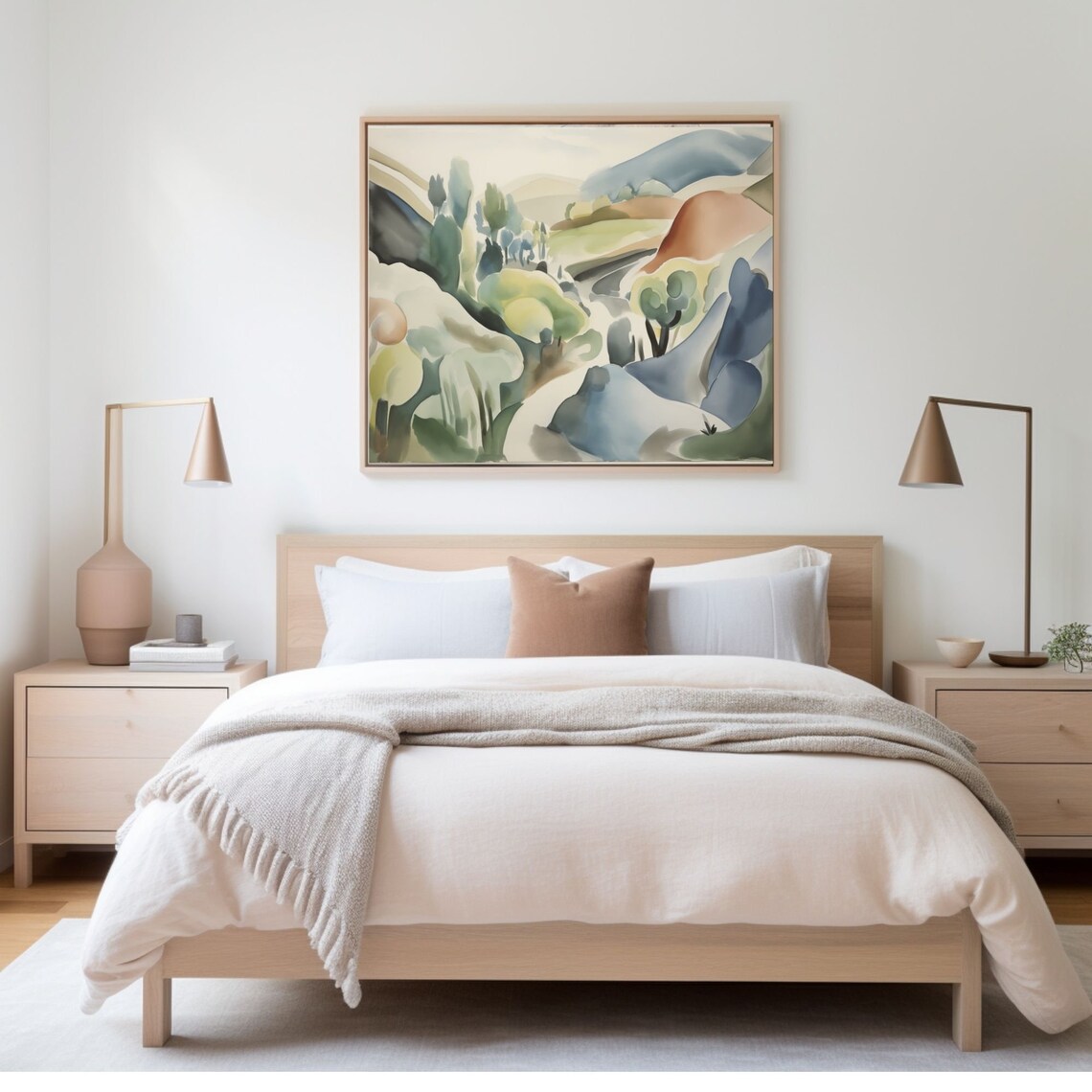 Watercolor Blue Hills and Green Trees Abstract Valley Poster - Image 2