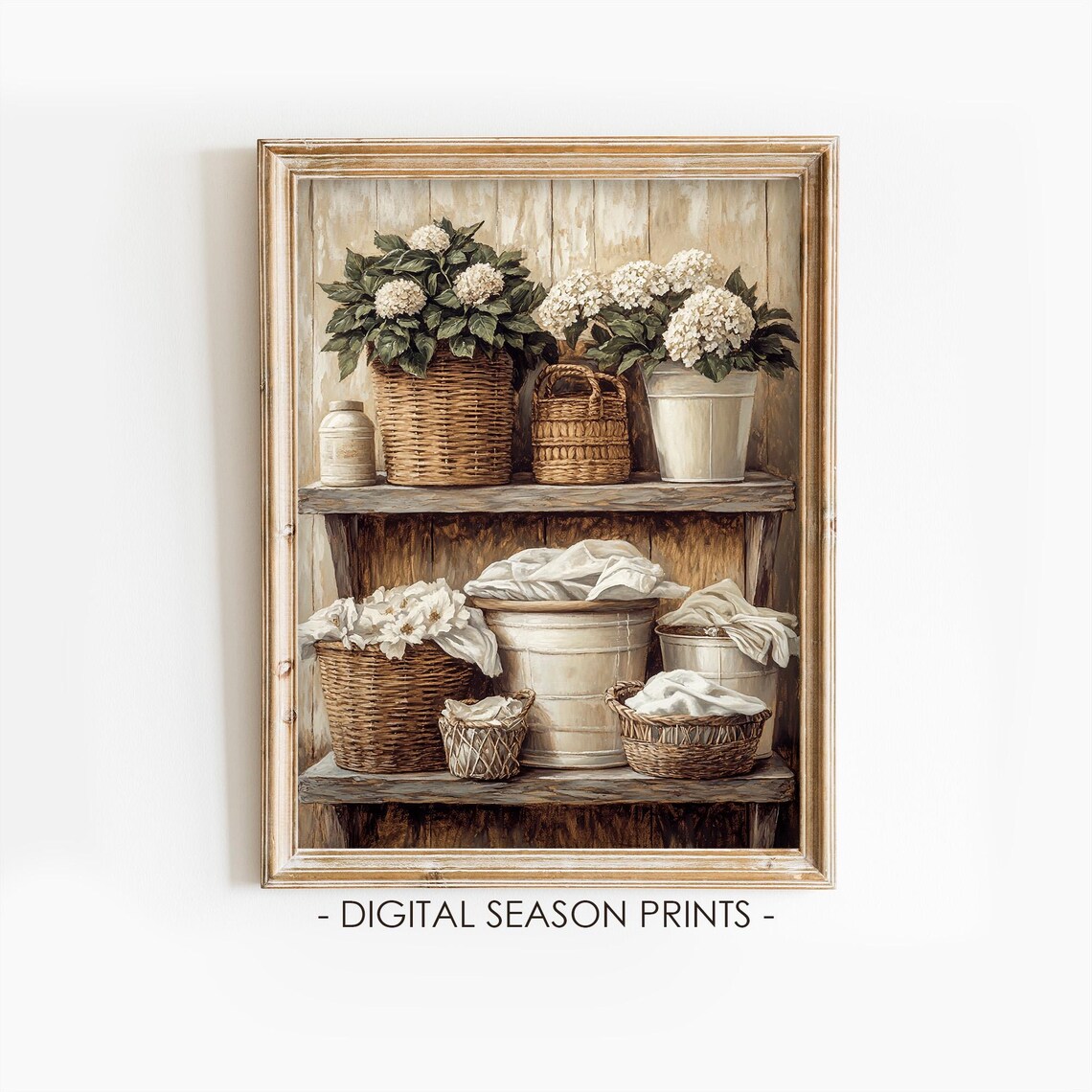 Laundry Baskets Painting Vintage Country Art Print