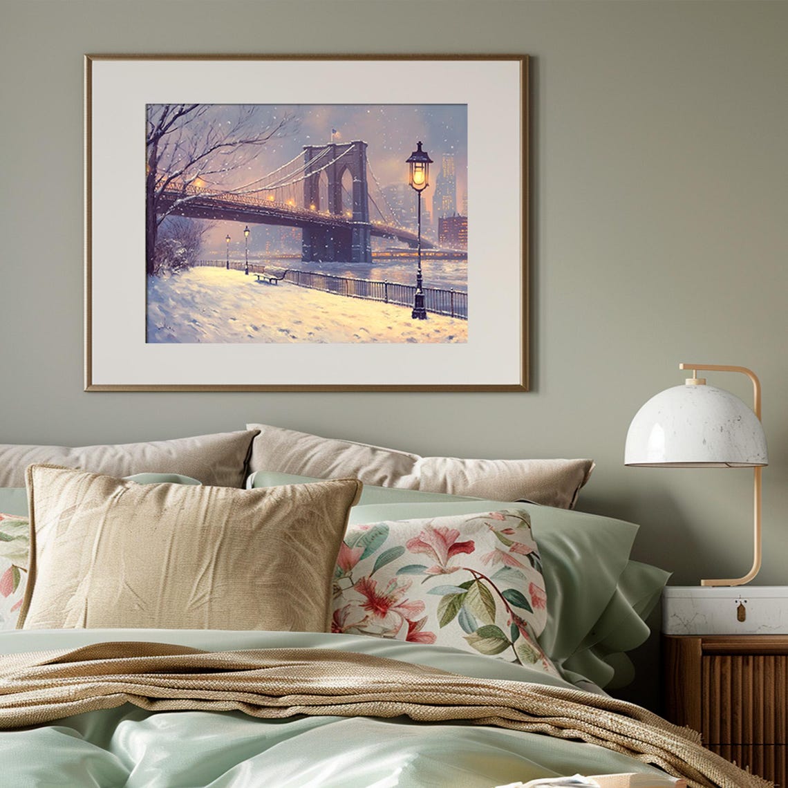 Brooklyn Bridge Snowy Evening Manhattan Skyline Winter Poster - Image 3