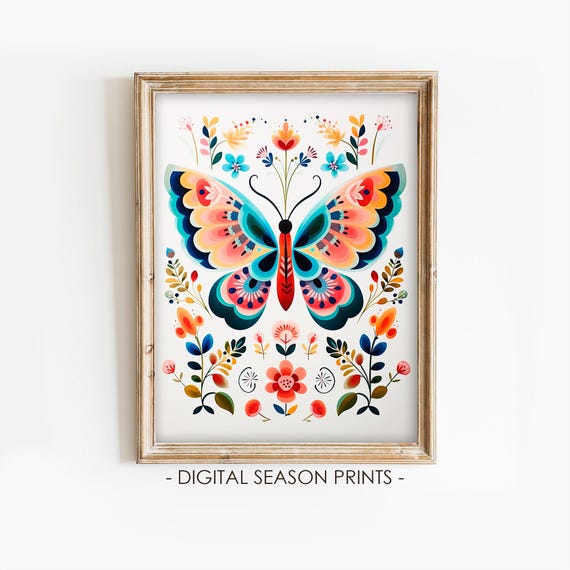Butterfly Print Scandinavian Folk Art Nordic Folk Art Norwegian Folk Art Swedish Folk Art Butterfly