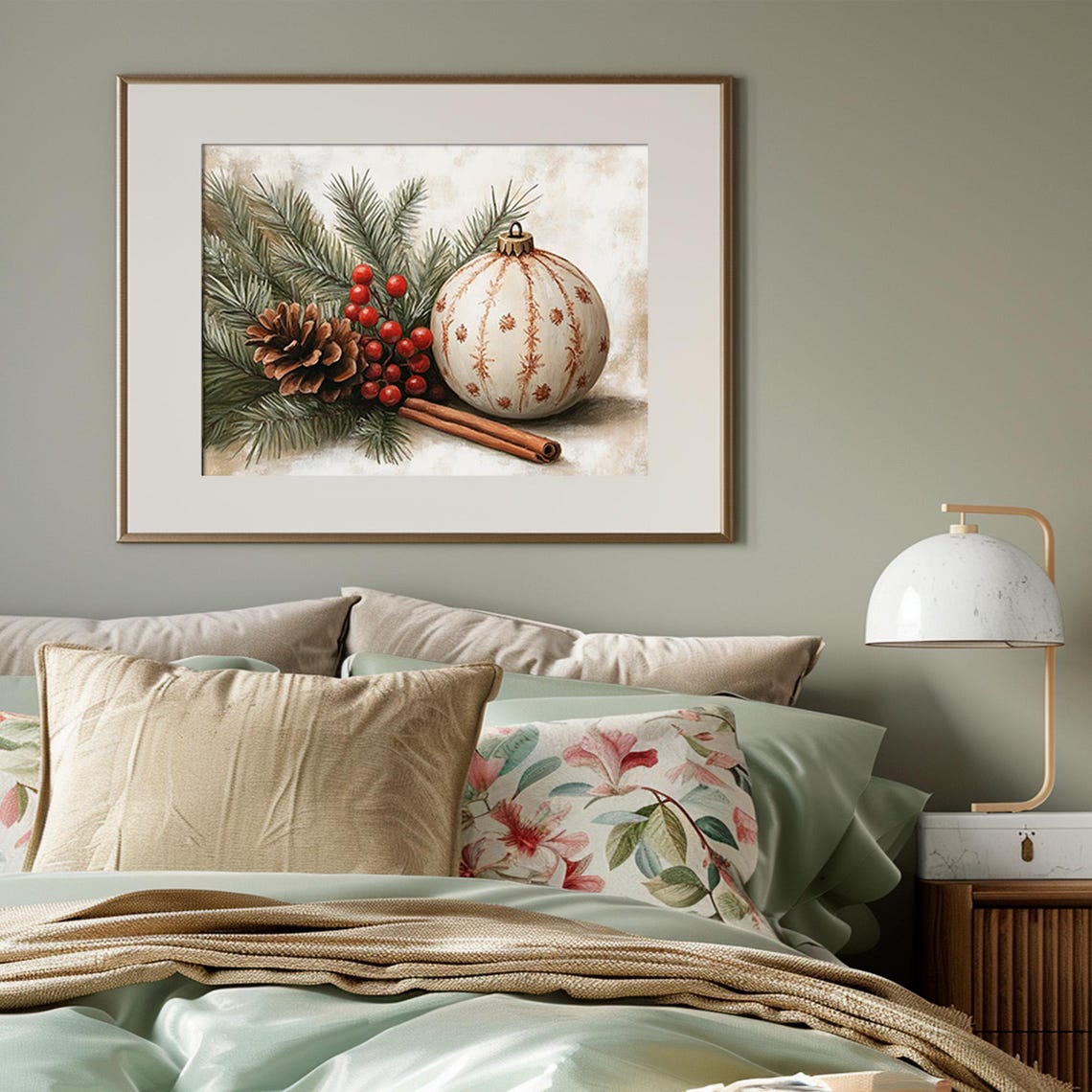 Vintage Christmas Ornament with Pine Berries Cinnamon Rustic Poster - Image 3