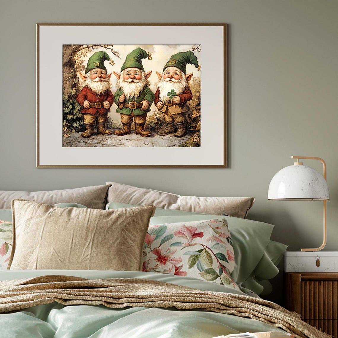 Three Irish Leprechaun Gnomes With Shamrock St Patricks Day Poster - Image 3