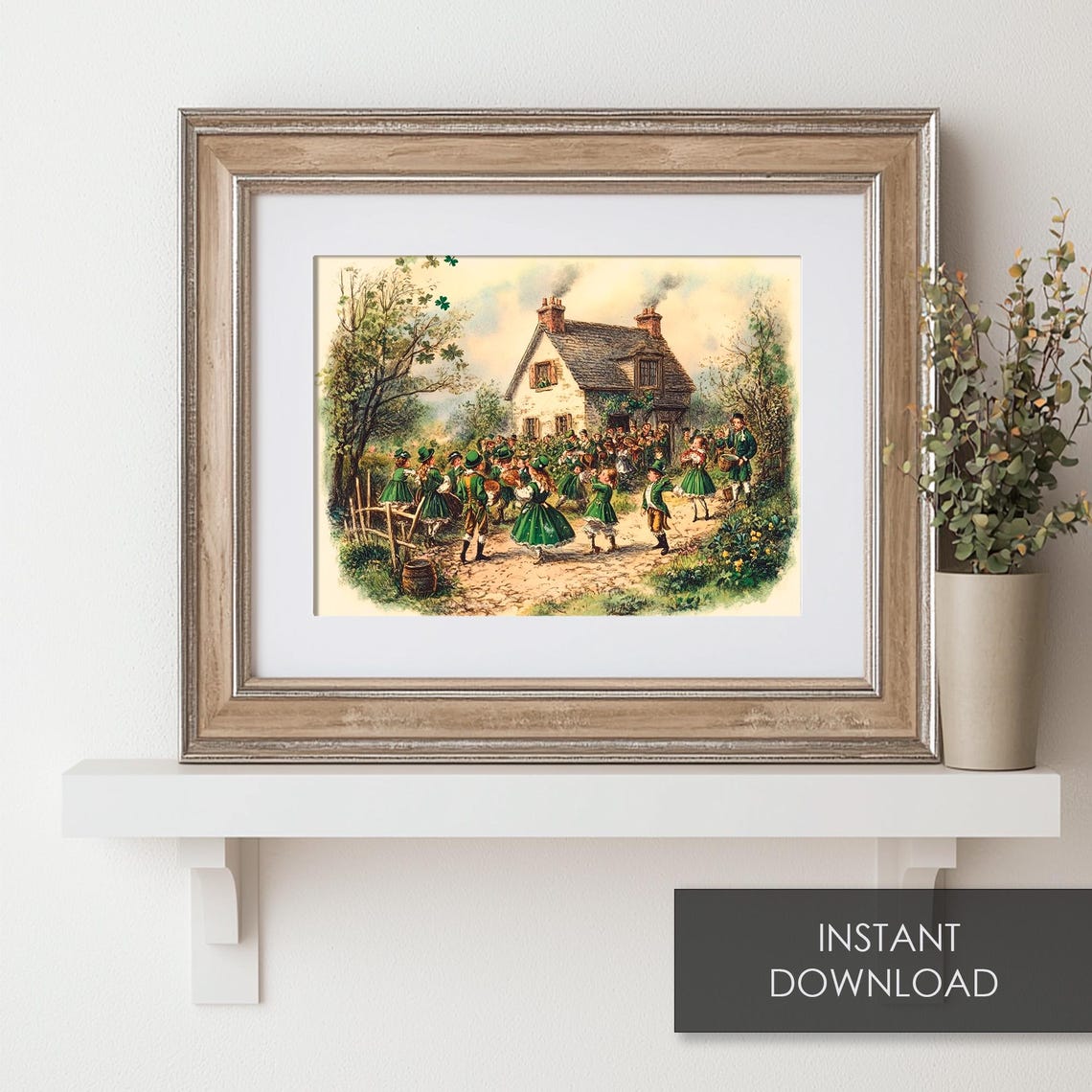 Vintage Irish Dance Scene St Patricks Day Cottage Painting Poster - Image 6