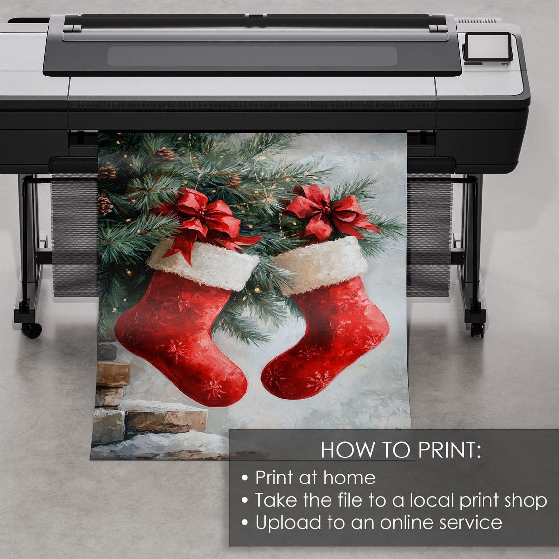 Red Christmas Stockings Hanging From Pine Branch With Bows Poster - Image 5