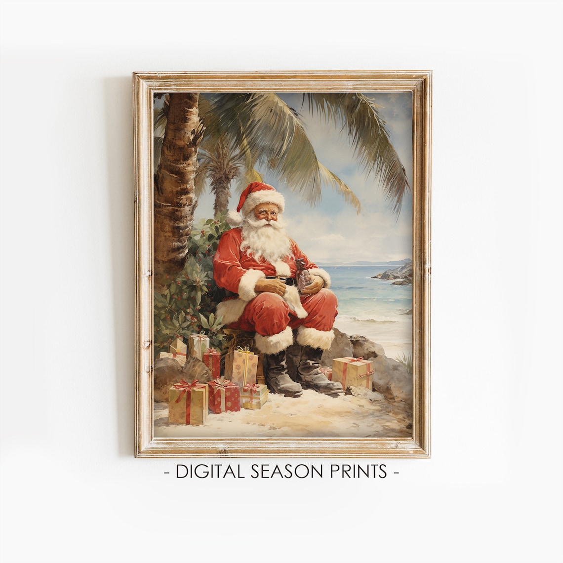 Santa Claus Beach Relaxing Gifts Tropical Christmas Vacation Art Print