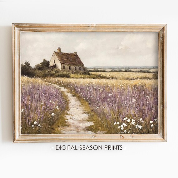 Country Cottage Lavender Wildflower Field Rustic Spring Countryside Print