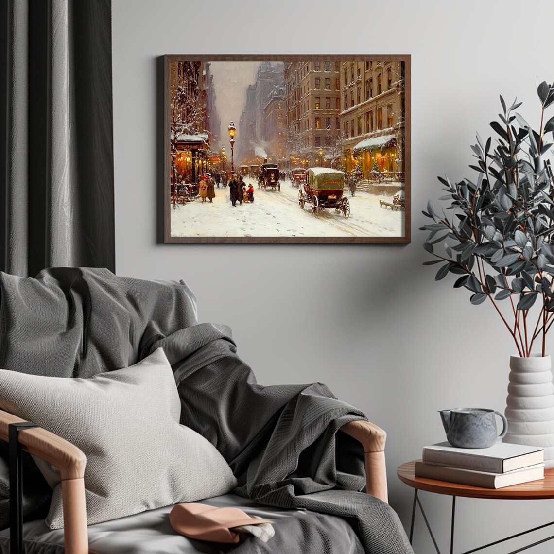 Old New York City Winter Street Horse Carriages Snowy Vintage Print - Image 4