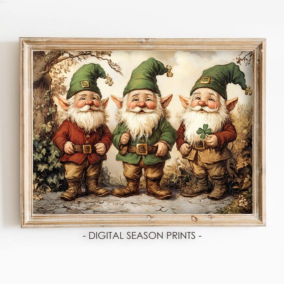 Leprechaun Print Vintage St Patricks Day Decor Rustic Irish Wall Art Irish Trickster Gnome Painting