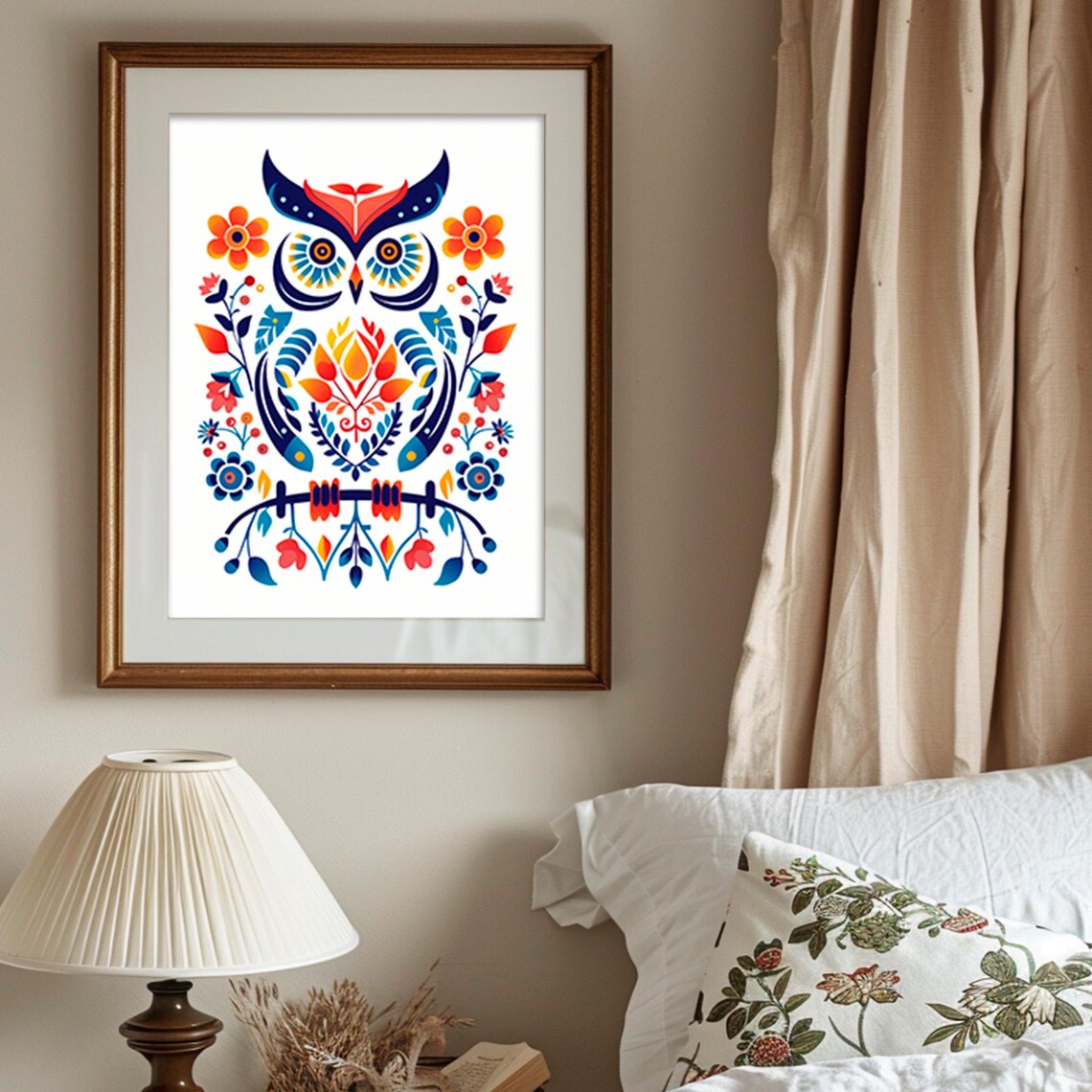 Scandinavian Folk Art Owl Floral Colorful Boho Woodland Art Print - Image 5