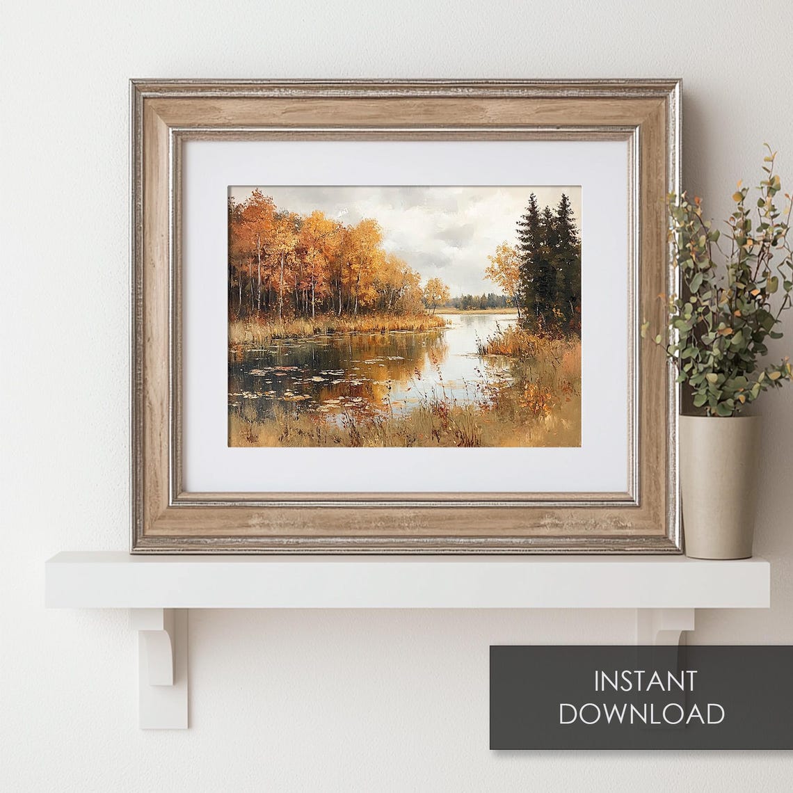 Rustic Fall Lake Landscape Print Autumn Nature Painting Moody Wall Art - Image 6