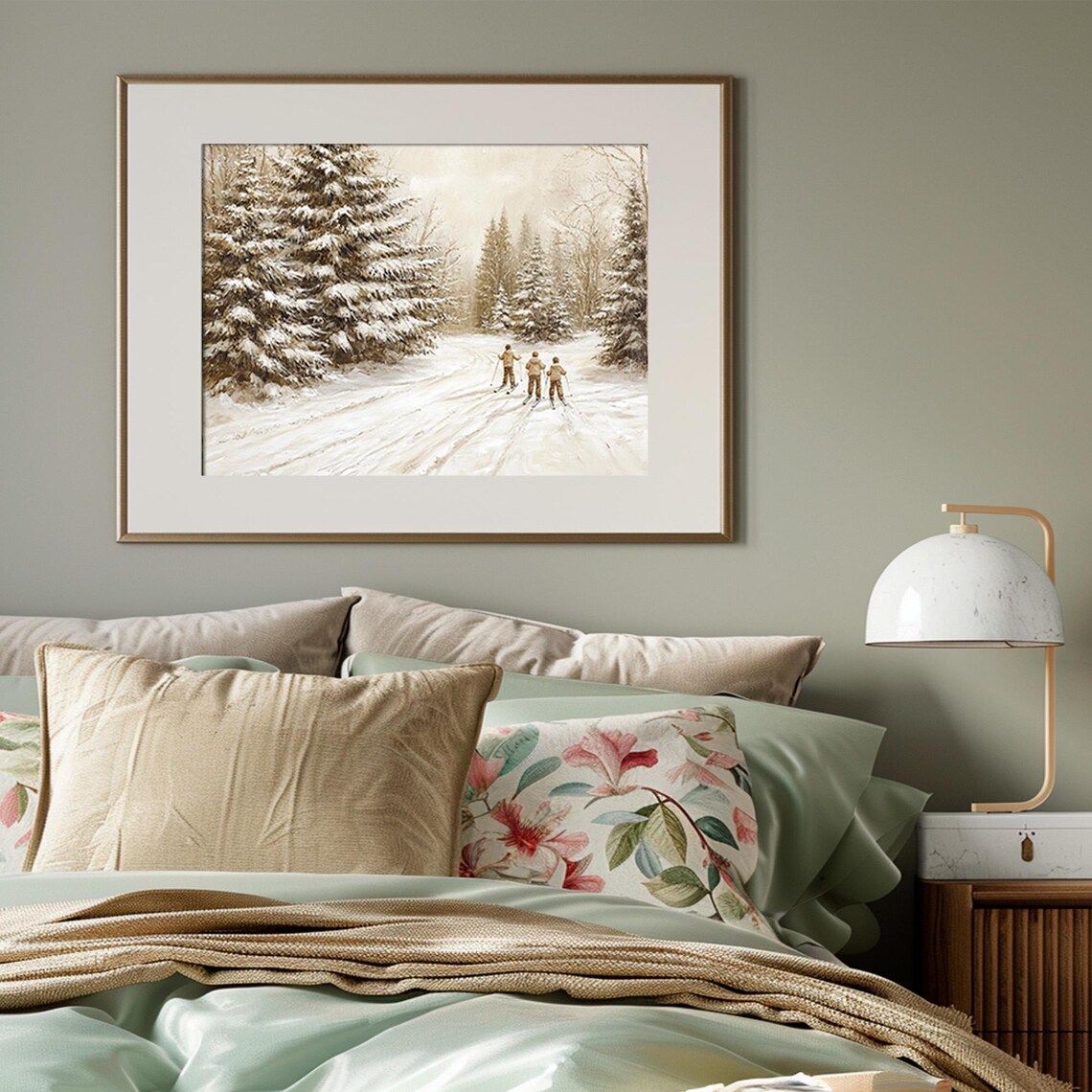 Three Skiers Snowy Forest Trail Vintage Winter Sports Poster - Image 3