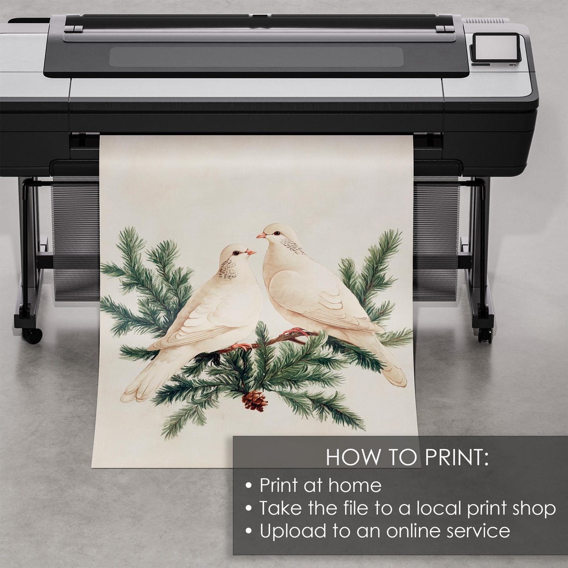 White Doves Pine Branch Elegant Christmas Bird Watercolor Art Print - Image 5