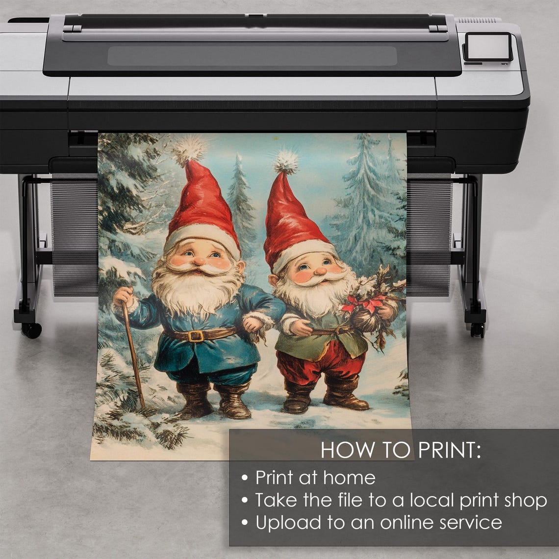 Two Vintage Christmas Gnomes Walking In A Snowy Forest Poster - Image 5