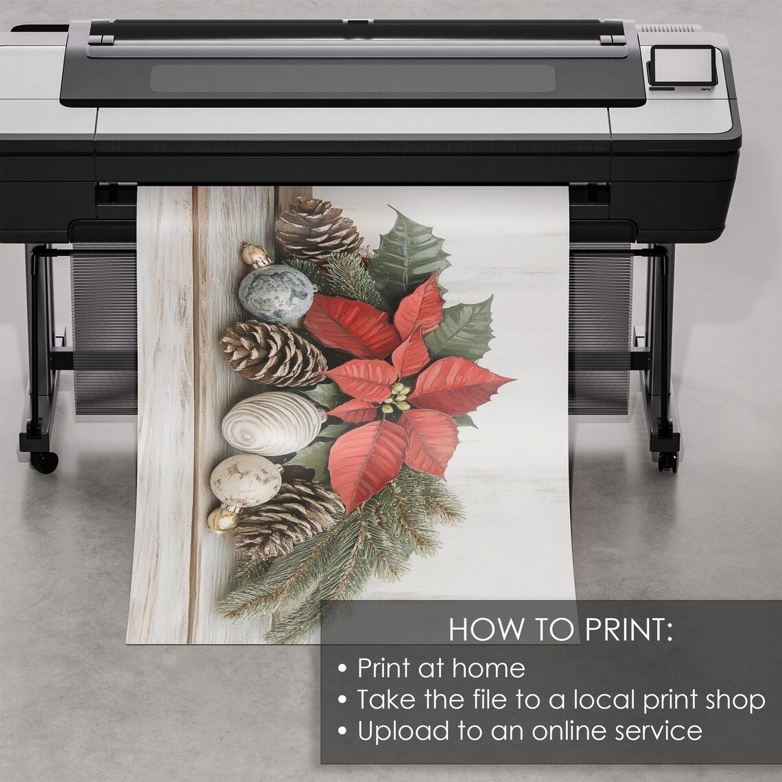 Red Poinsettia Christmas Floral Pinecones Vintage Holiday Poster - Image 5
