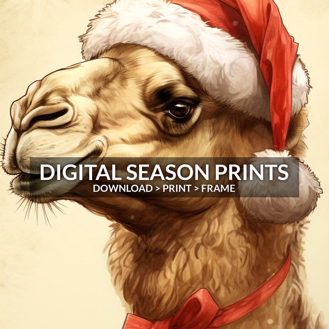 Smiling Camel Wearing Santa Hat Christmas Animal Portrait Poster - Image 6