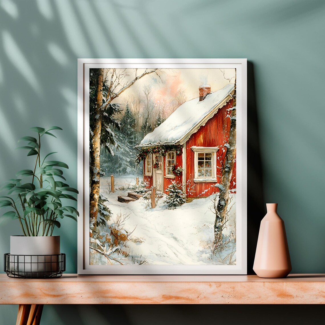 Vintage Christmas Cottage, Rustic Holiday Wall Art - Image 2