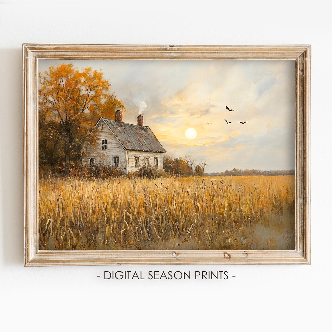 Country Farmhouse In A Golden Wheat Field At Sunset Painting Poster