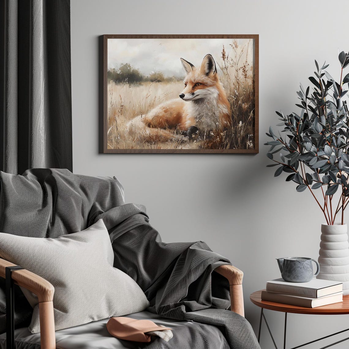 Red Fox Resting in Tall Grass Vintage Wildlife Painting Poster - Image 4