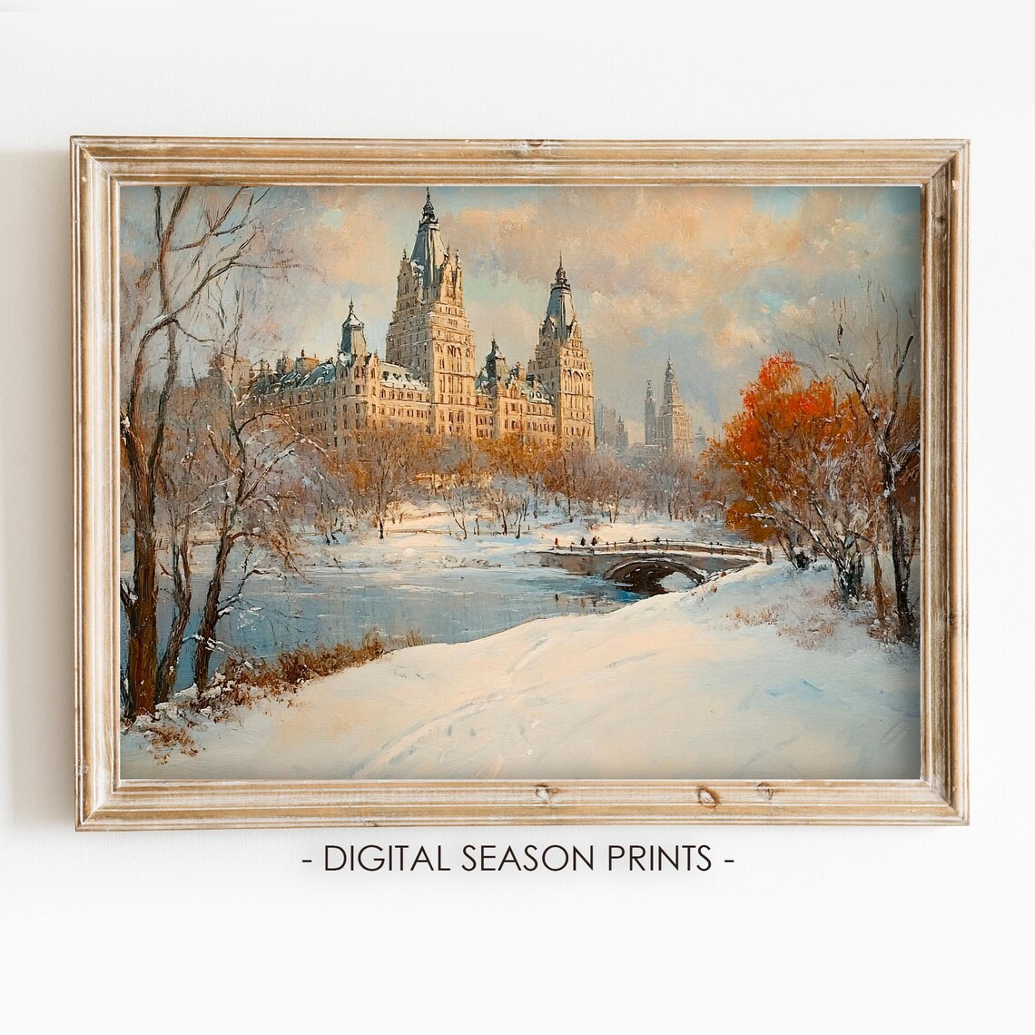 Snowy Central Park New York Winter City Pond Bridge Wall Art