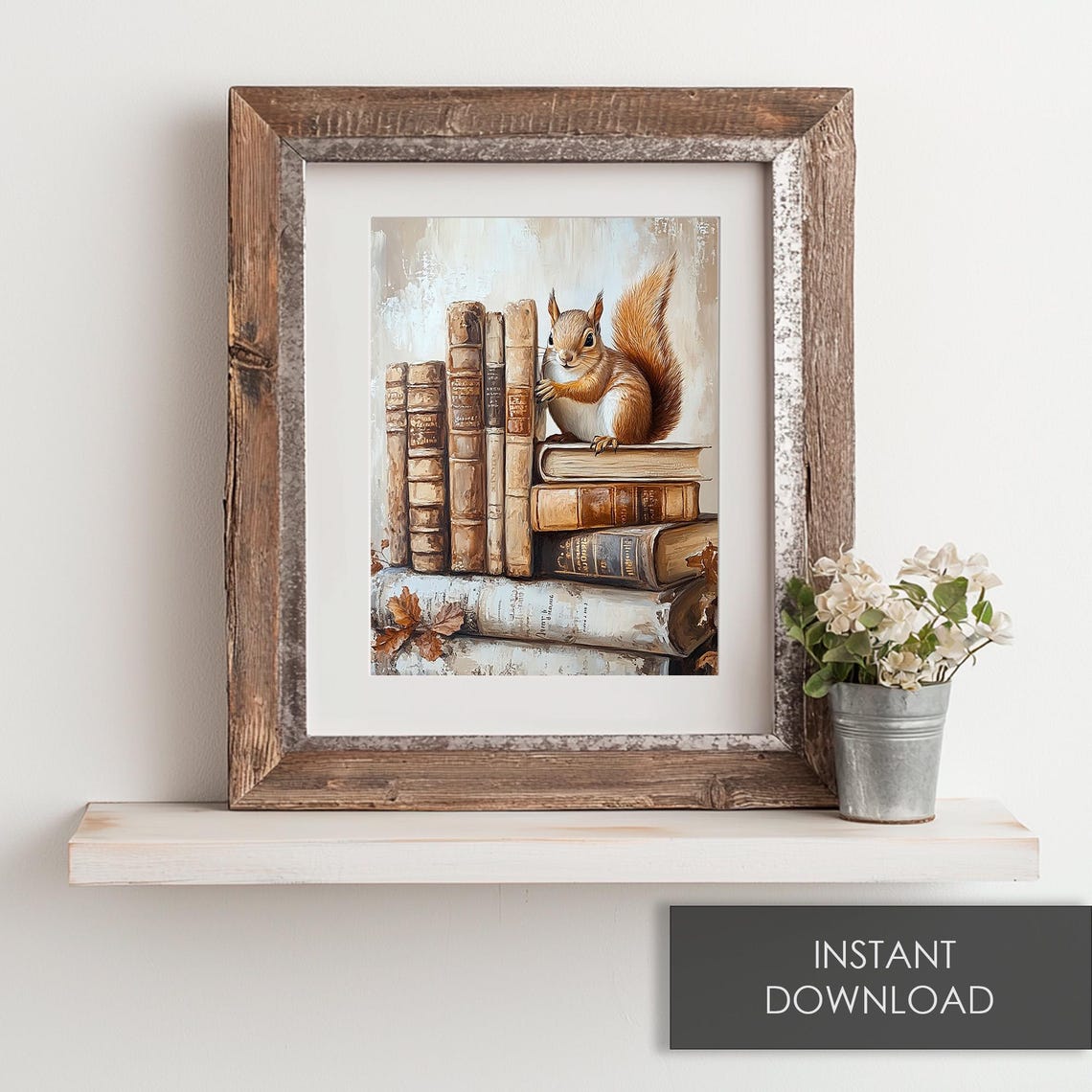 Red Squirrel on Stack of Old Books Autumn Library Animal Poster - Image 6