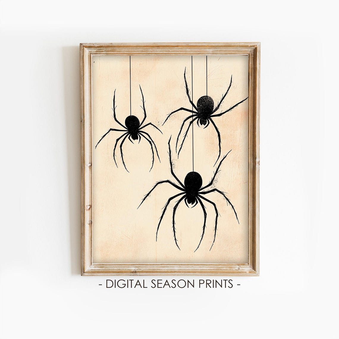 Three Black Spiders Webs Vintage Halloween Gothic Minimal Art Poster