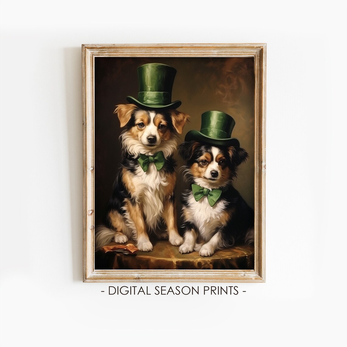 Two Dogs Green Top Hats St Patrick's Day Vintage Funny Animal Poster