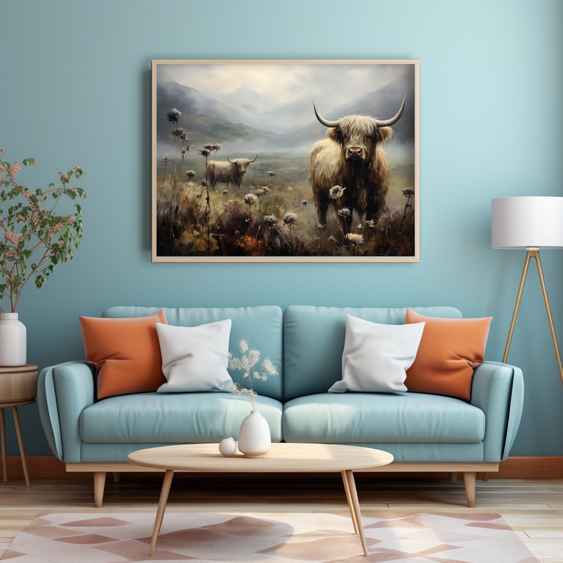 Highland Cows in Misty Meadow Vintage Scottish Landscape Poster - Image 4