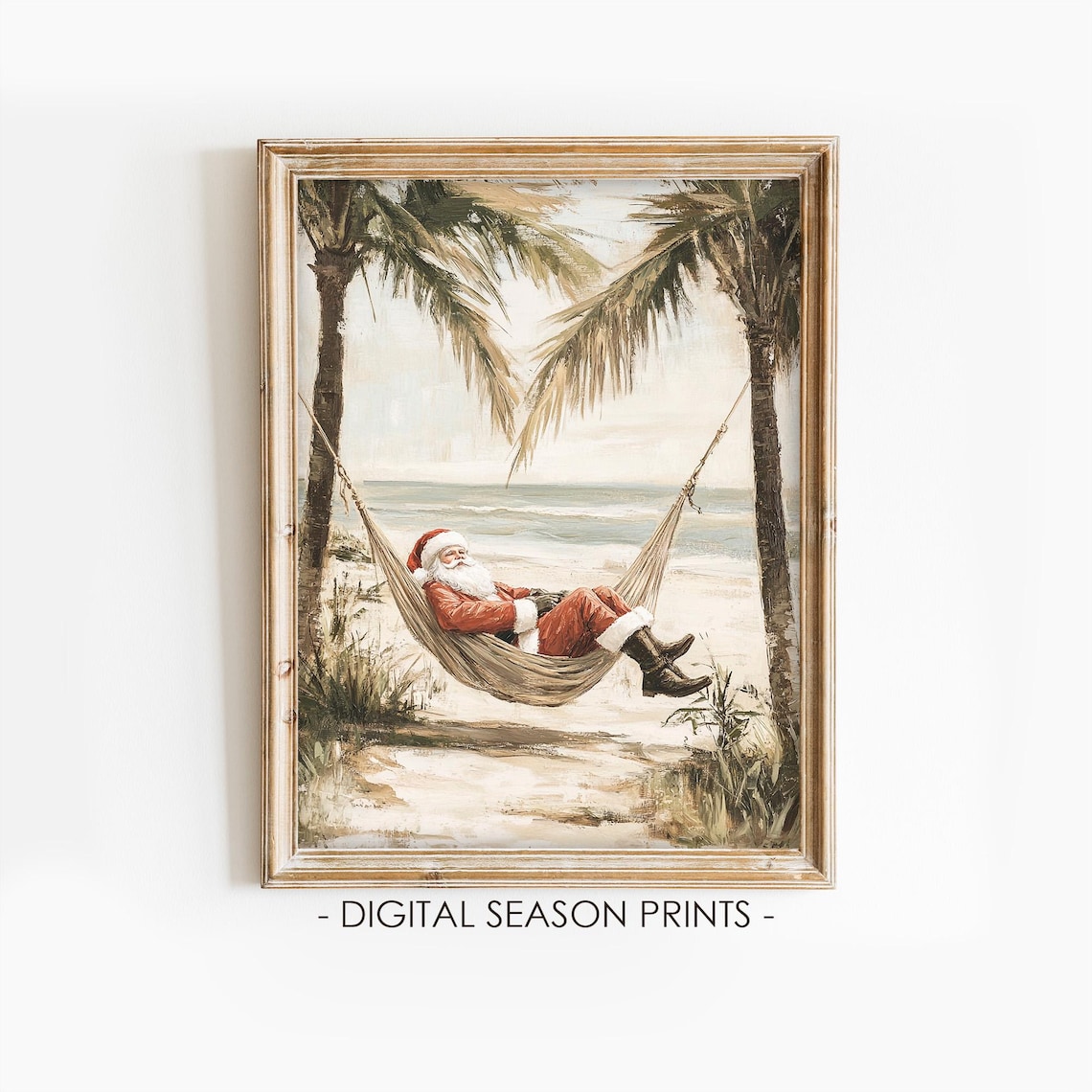 Tropical Beach Santa Vintage Christmas Art Print