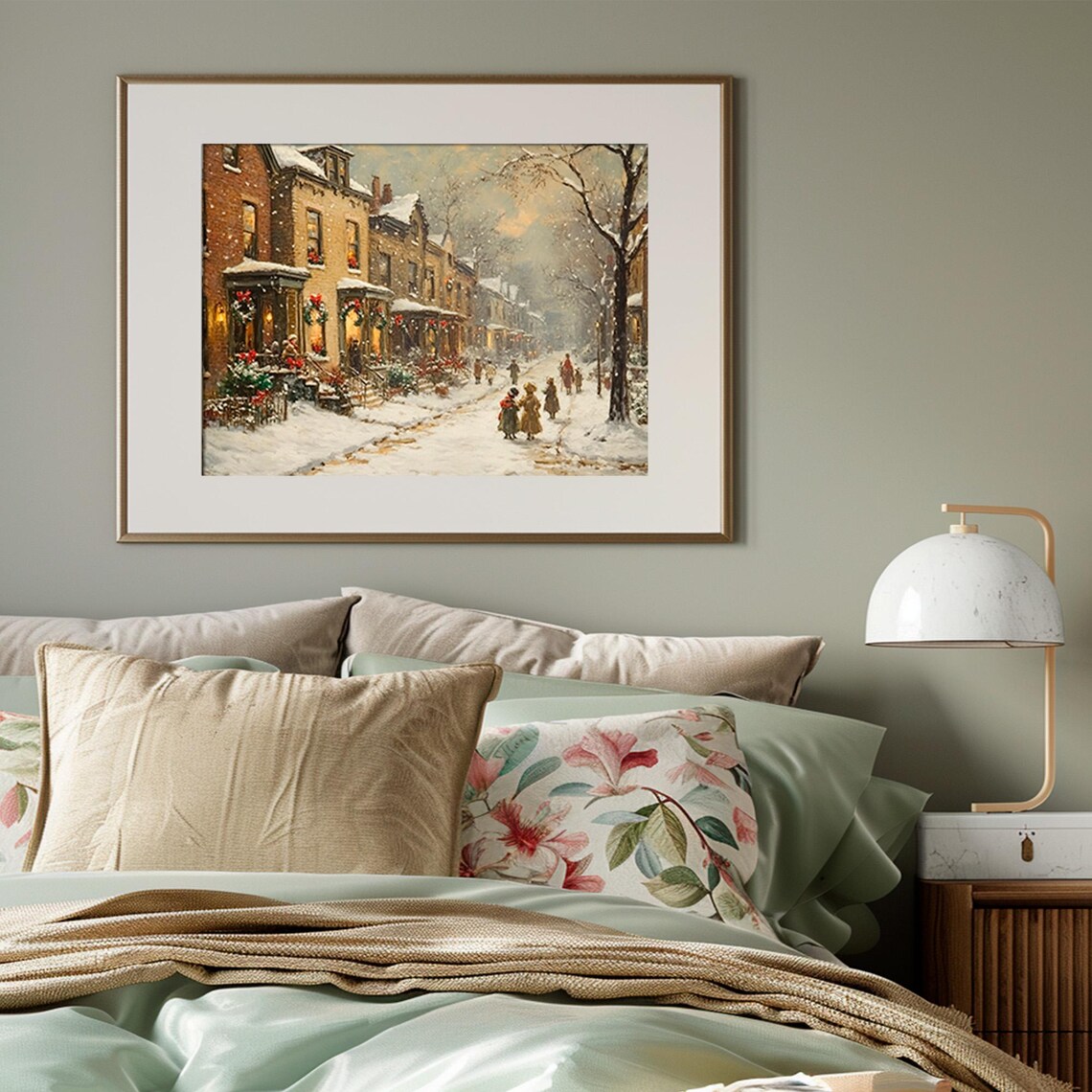 Snowy Christmas Street With Decorated Row Houses And Wreaths Poster - Image 3