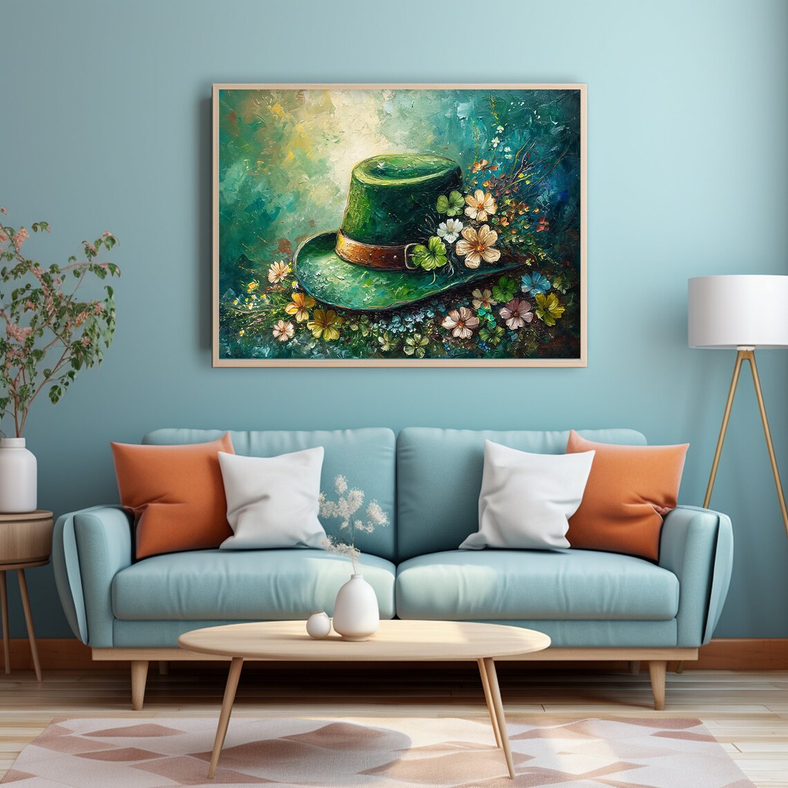 Green Leprechaun Top Hat Shamrock St Patricks Day Oil Painting Print - Image 5