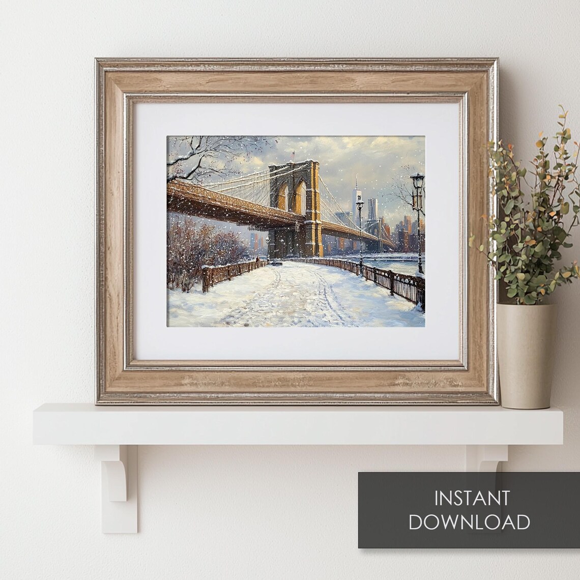 Brooklyn Bridge Snowy Daytime Winter Promenade City Art Poster - Image 6